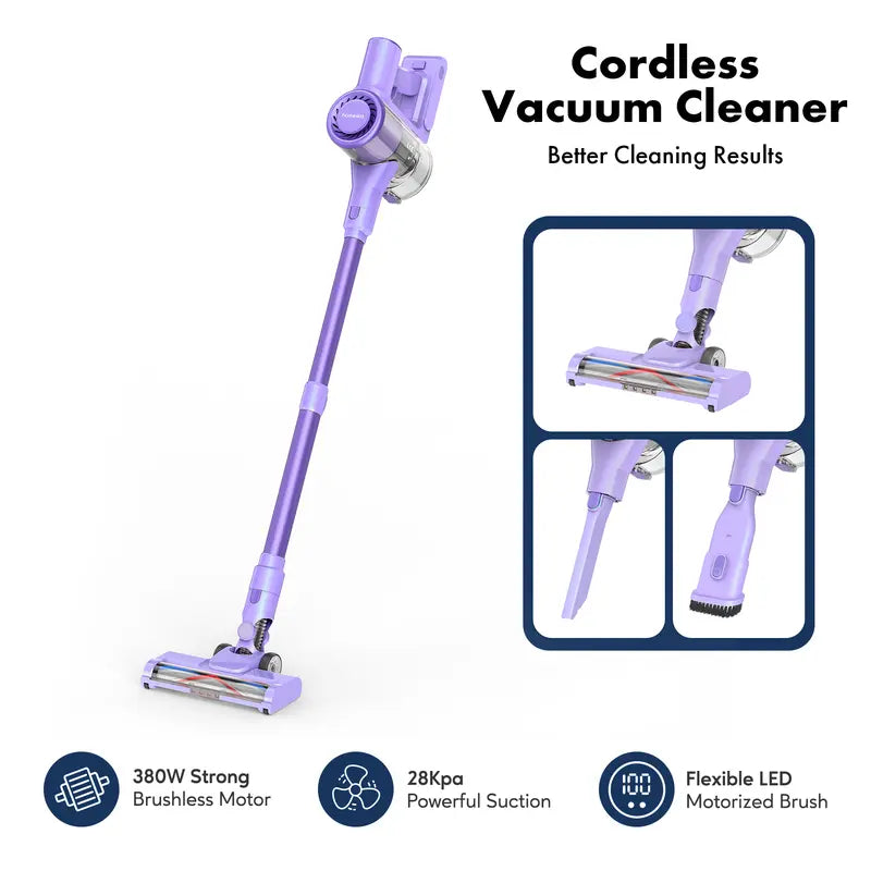 Homeika Cordless Vacuum Cleaner – 28Kpa Suction Power, 380W Brushless Motor, 8-in-1 Versatility, 50-Minute Runtime, Removable Battery – Ideal for Pet Hair and carpets