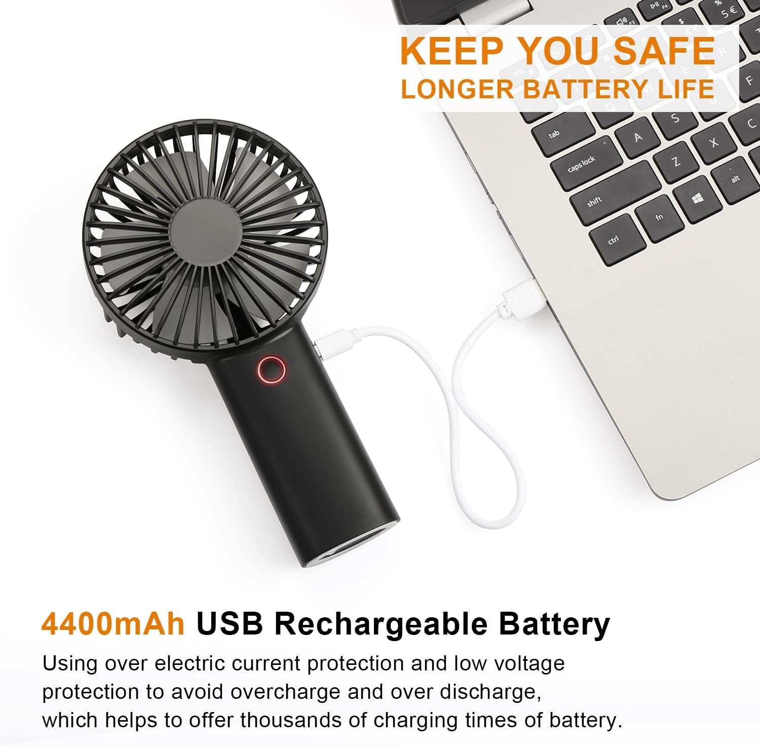 "Cool Breeze Ultra-Powerful 4400mAh Rechargeable Handheld Fan with 15-Hour Runtime-Your Perfect Summer Companion!"